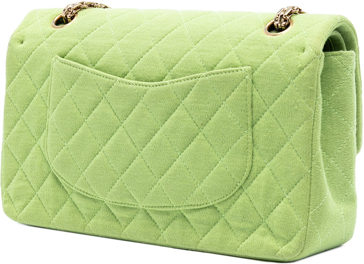 Chanel Medium Classic Jersey Bijoux Chain Double Flap Groen