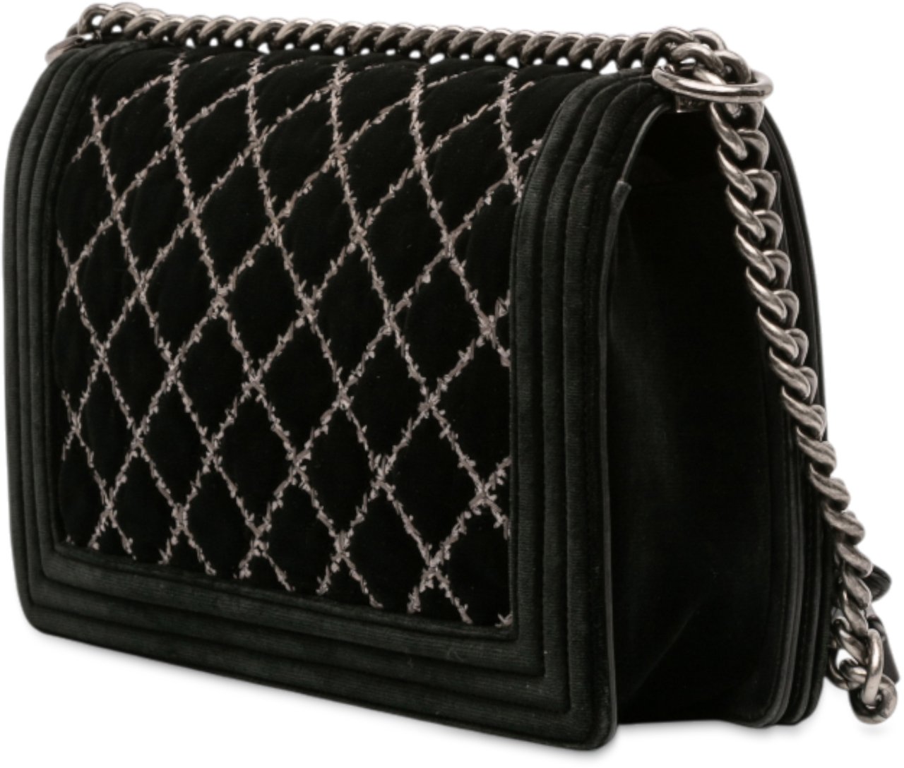Chanel Medium Quilted Velvet Wild Stitch Boy Flap Zwart