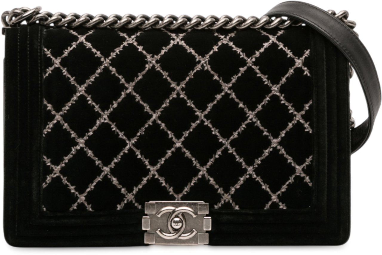 Chanel Medium Quilted Velvet Wild Stitch Boy Flap Zwart