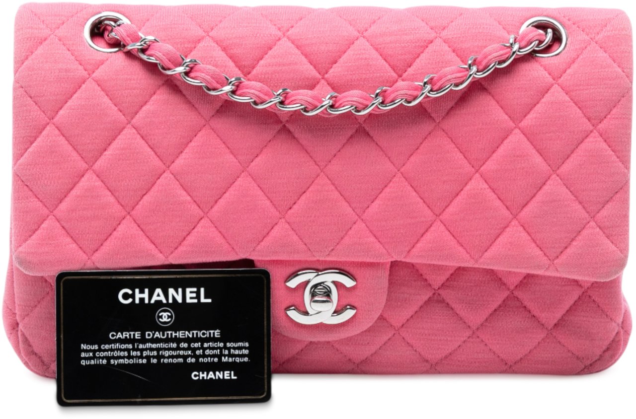 Chanel Medium Classic Jersey Double Flap Roze