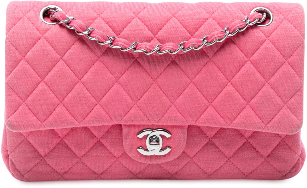 Chanel Medium Classic Jersey Double Flap Roze