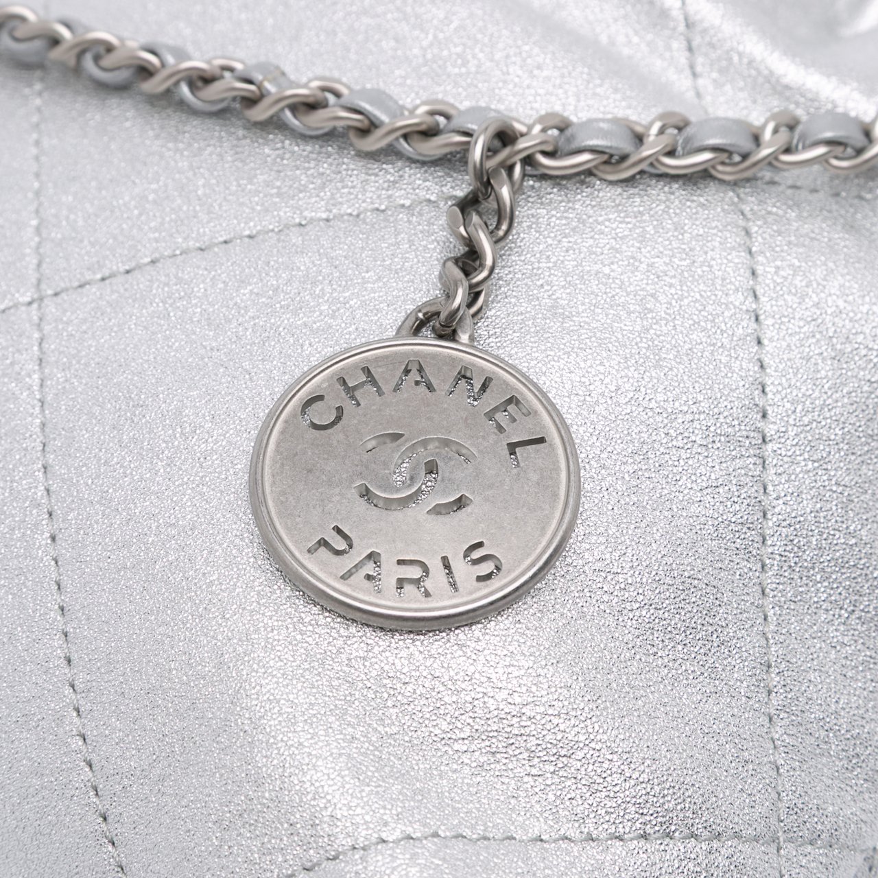 Chanel Mini Metallic Calfskin 22 Satchel Zilver