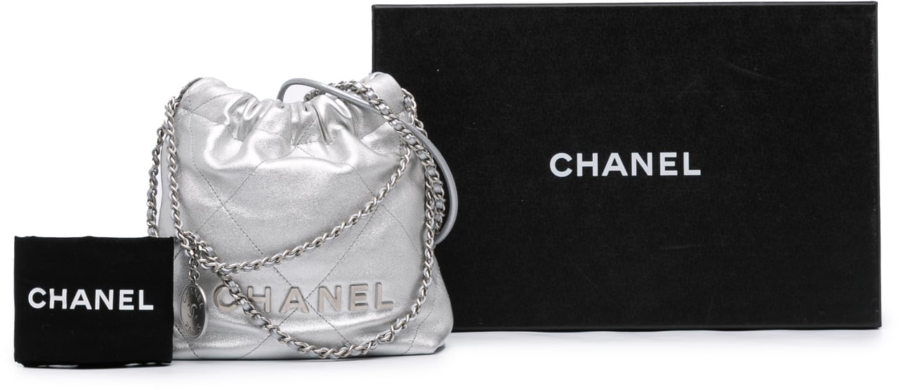 Chanel Mini Metallic Calfskin 22 Satchel Zilver