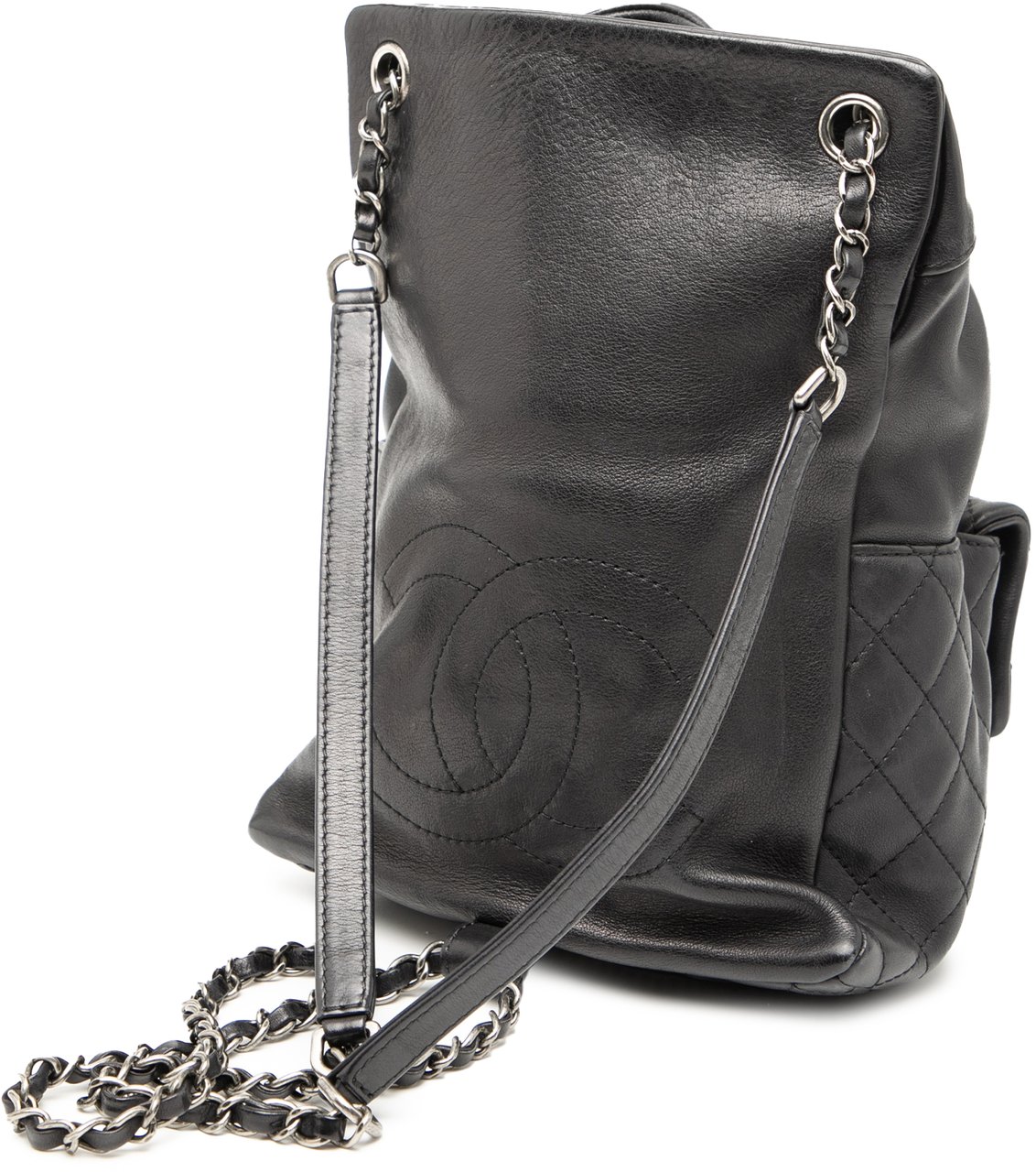 Chanel Small CC Calfskin Drawstring Flap Backpack Zwart