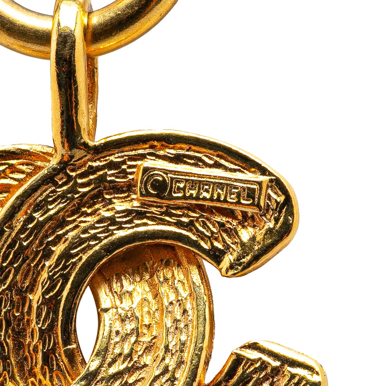 Chanel Gold Plated CC Quilted Pendant Necklace Goud