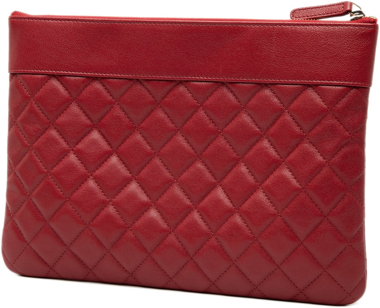 Chanel Medium Quilted Sheepskin Mademoiselle O Case Clutch Rood
