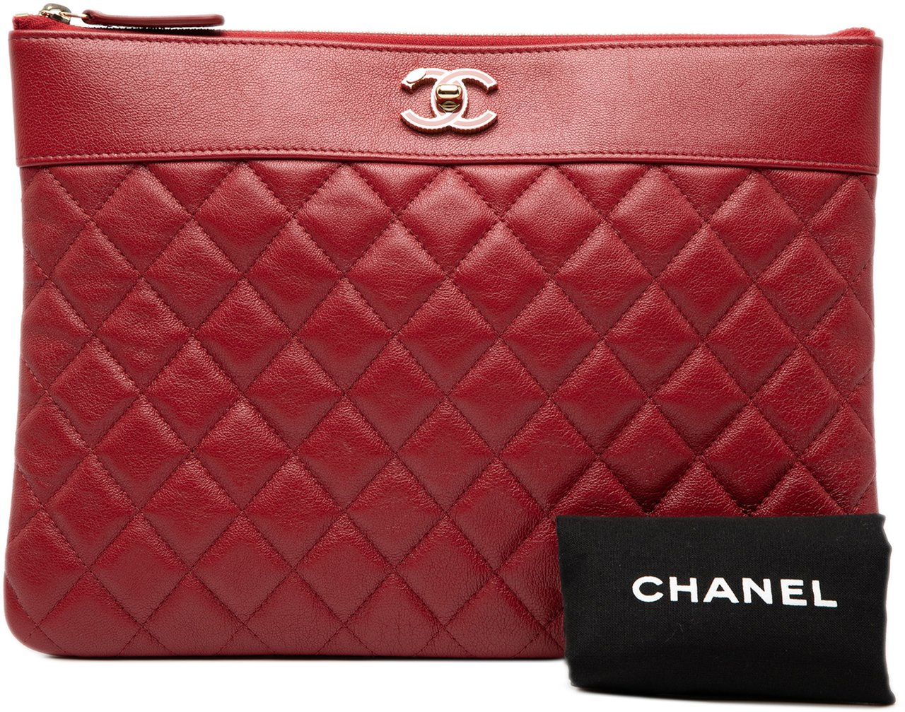Chanel Medium Quilted Sheepskin Mademoiselle O Case Clutch Rood