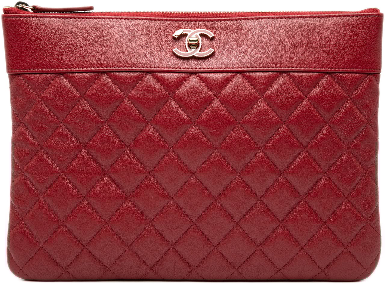 Chanel Medium Quilted Sheepskin Mademoiselle O Case Clutch Rood