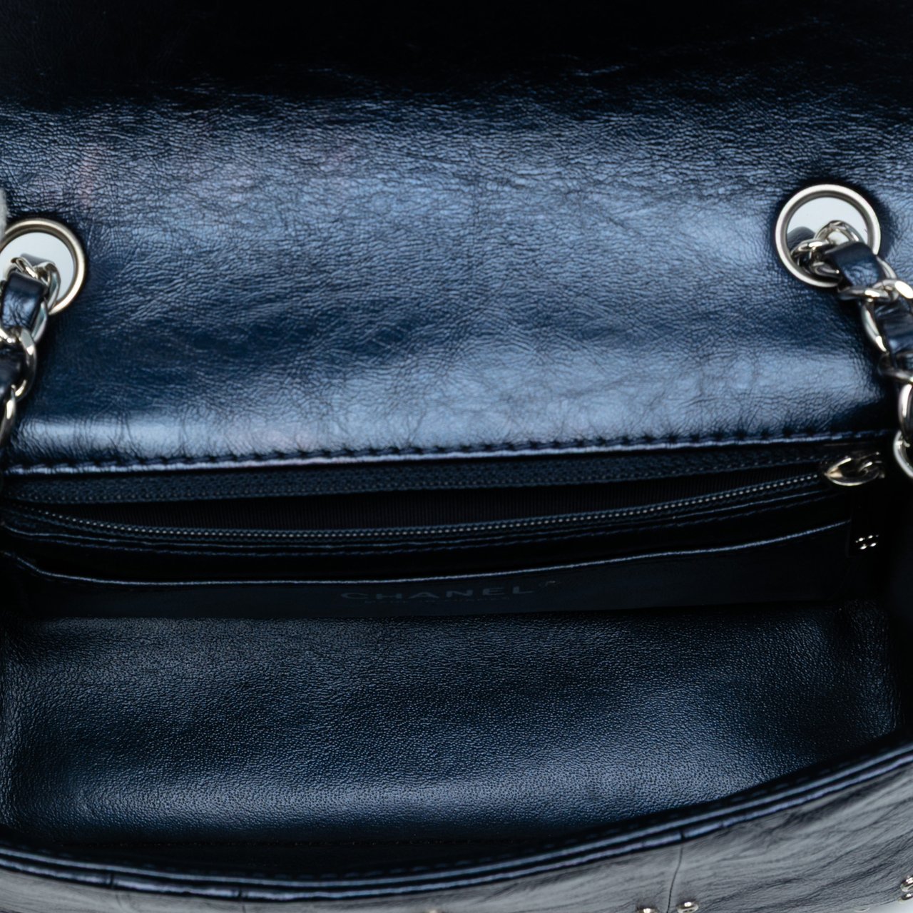 Chanel Mini Rectangular Classic Glazed Calfskin Studded Airlines Single Flap Blauw