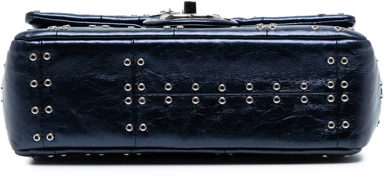 Chanel Mini Rectangular Classic Glazed Calfskin Studded Airlines Single Flap Blauw