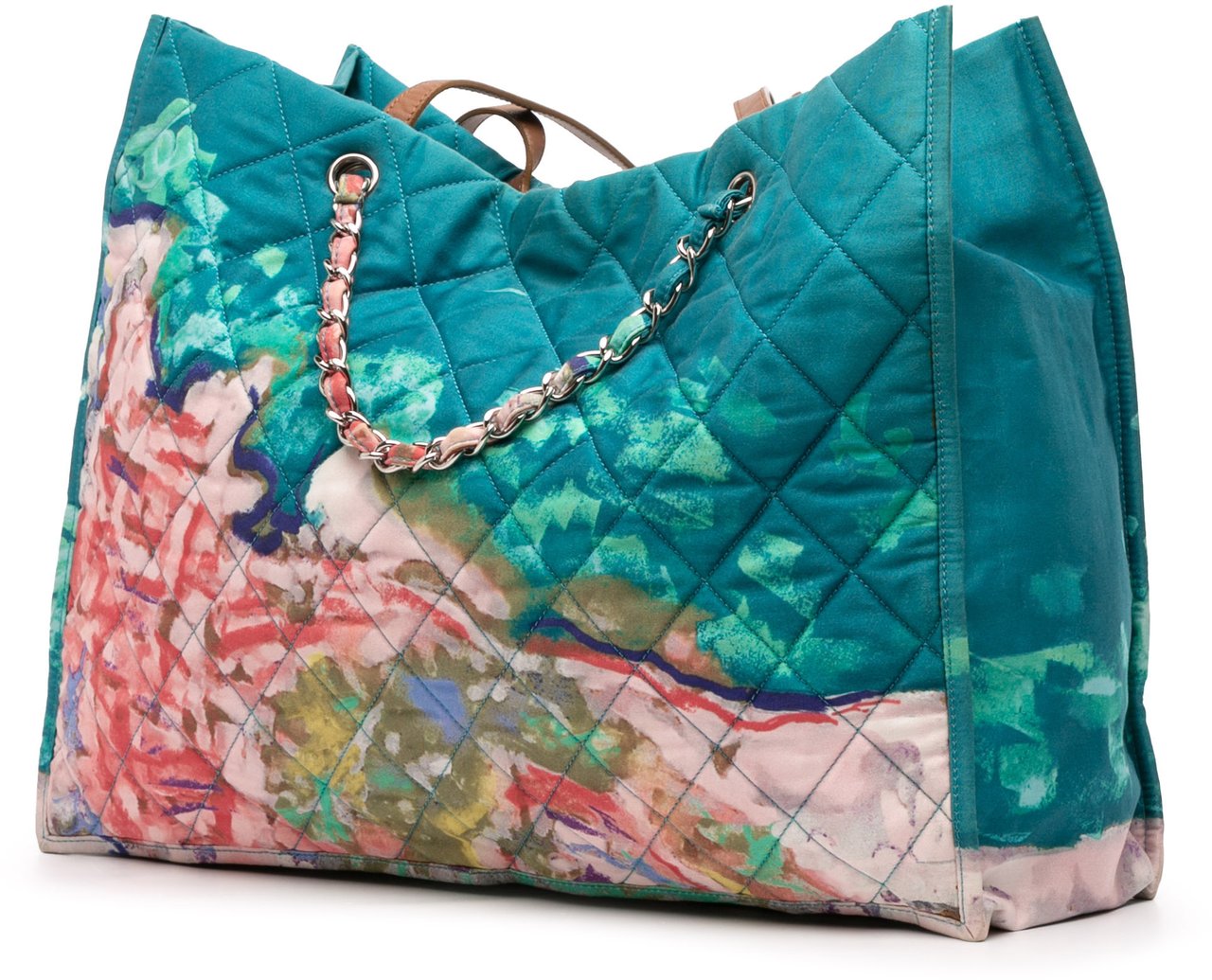 Chanel CC Quilted Nylon Graffiti Watercolour Shopping Tote Blauw