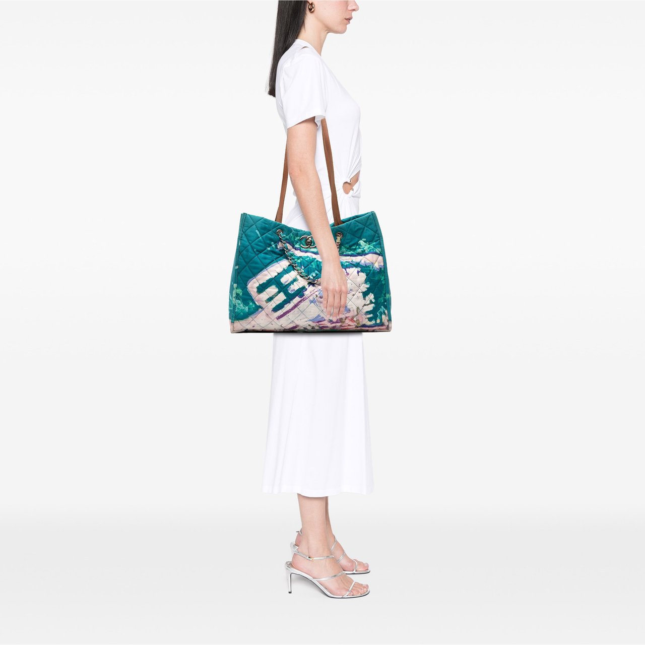 Chanel CC Quilted Nylon Graffiti Watercolour Shopping Tote Blauw