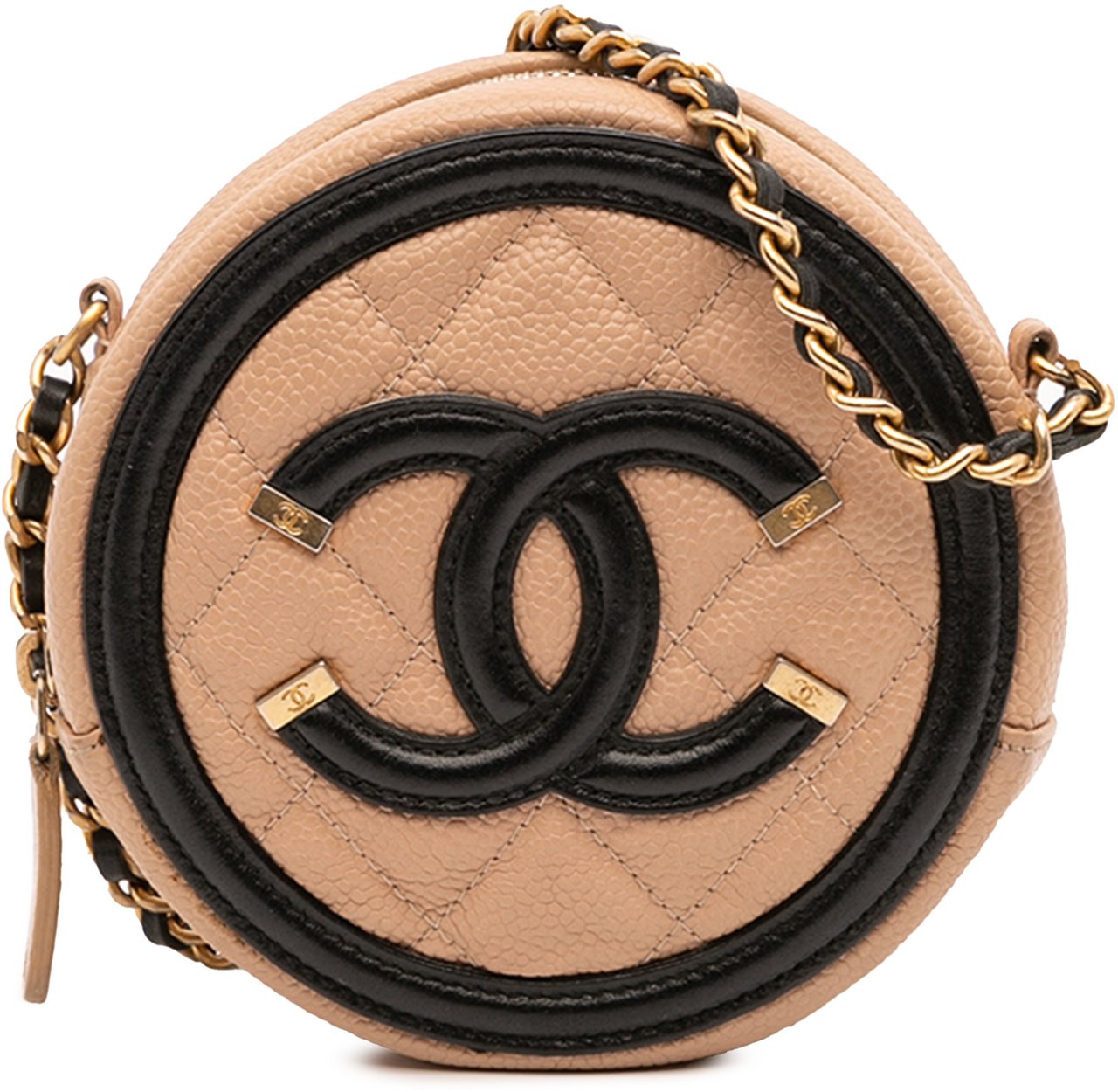 Chanel Caviar CC Filigree Round Crossbody Bruin