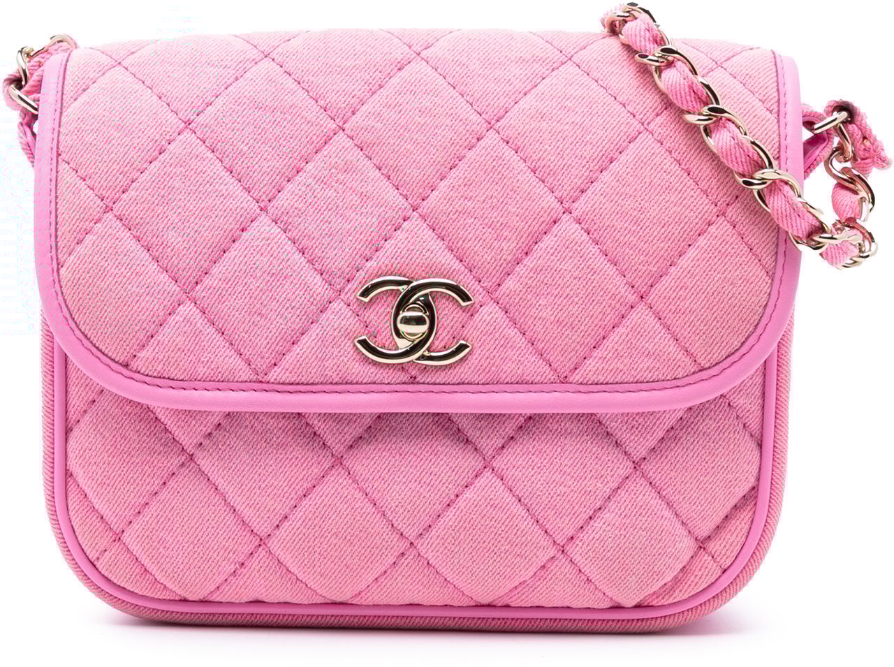 Chanel Small CC Quilted Denim Messenger Flap Roze
