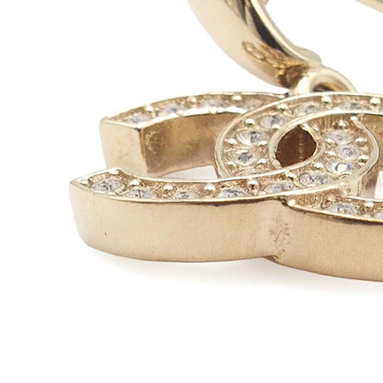 Chanel Silver Plated CC Crystal Drop Push Back Earrings Zilver