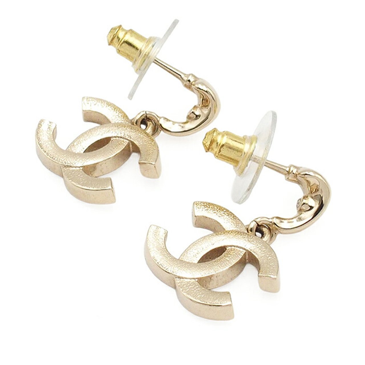 Chanel Silver Plated CC Crystal Drop Push Back Earrings Zilver