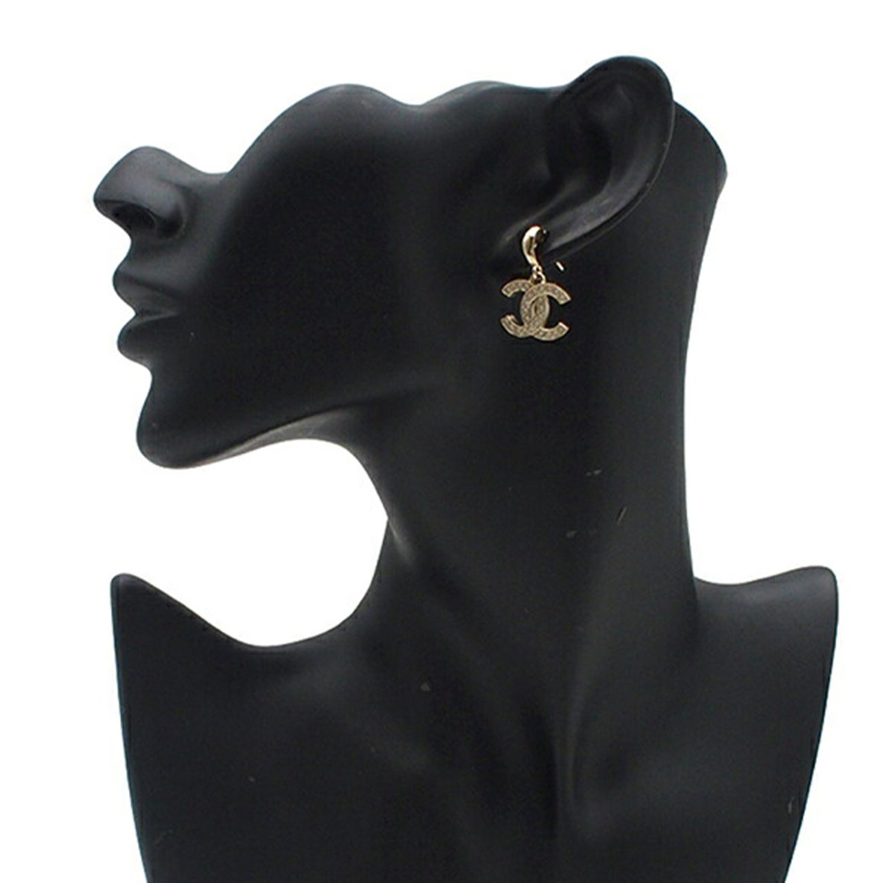 Chanel Silver Plated CC Crystal Drop Push Back Earrings Zilver