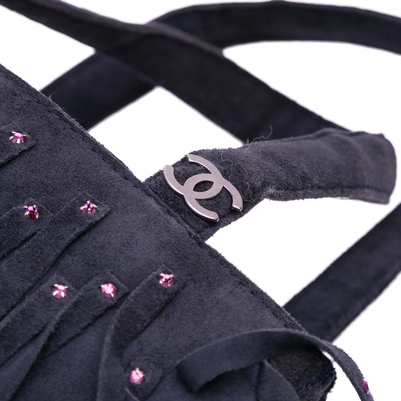 Chanel Mini Suede Studded Fringe Tote Paars