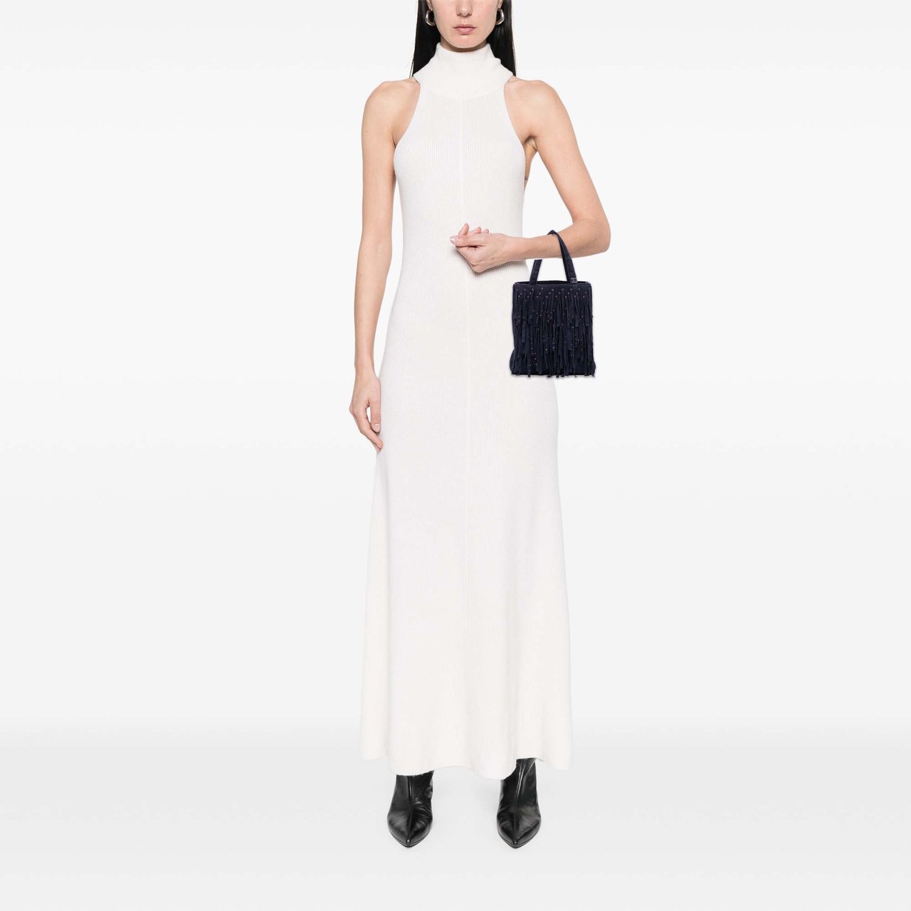Chanel Mini Suede Studded Fringe Tote Paars