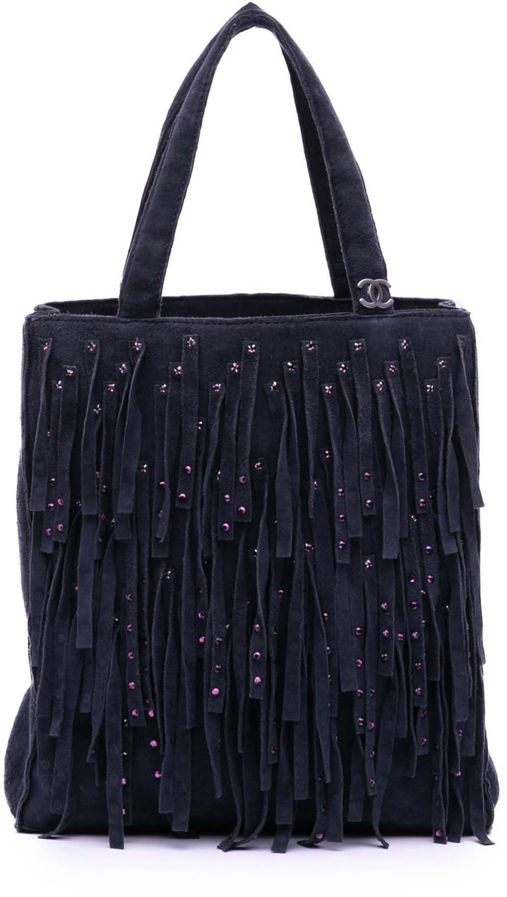 Chanel Mini Suede Studded Fringe Tote Paars