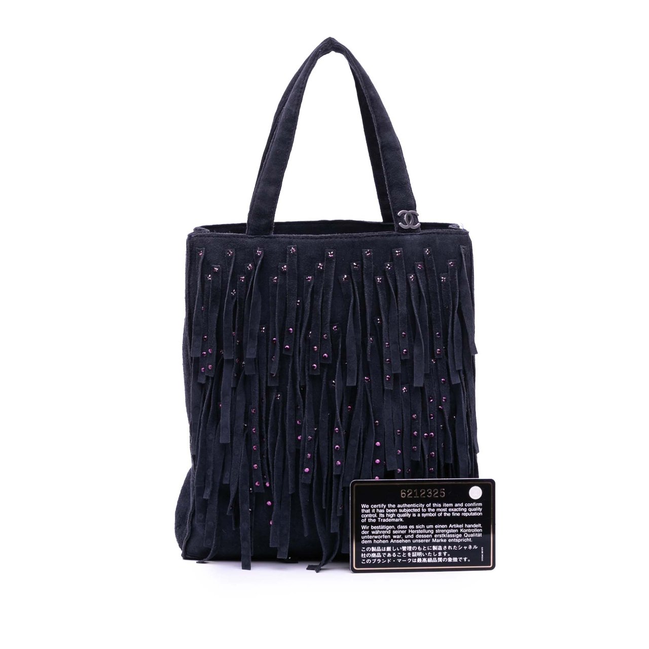 Chanel Mini Suede Studded Fringe Tote Paars