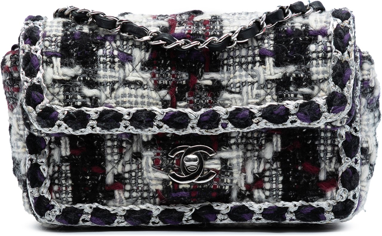 Chanel Mini Rectangular Quilted Tweed Single Flap Zwart