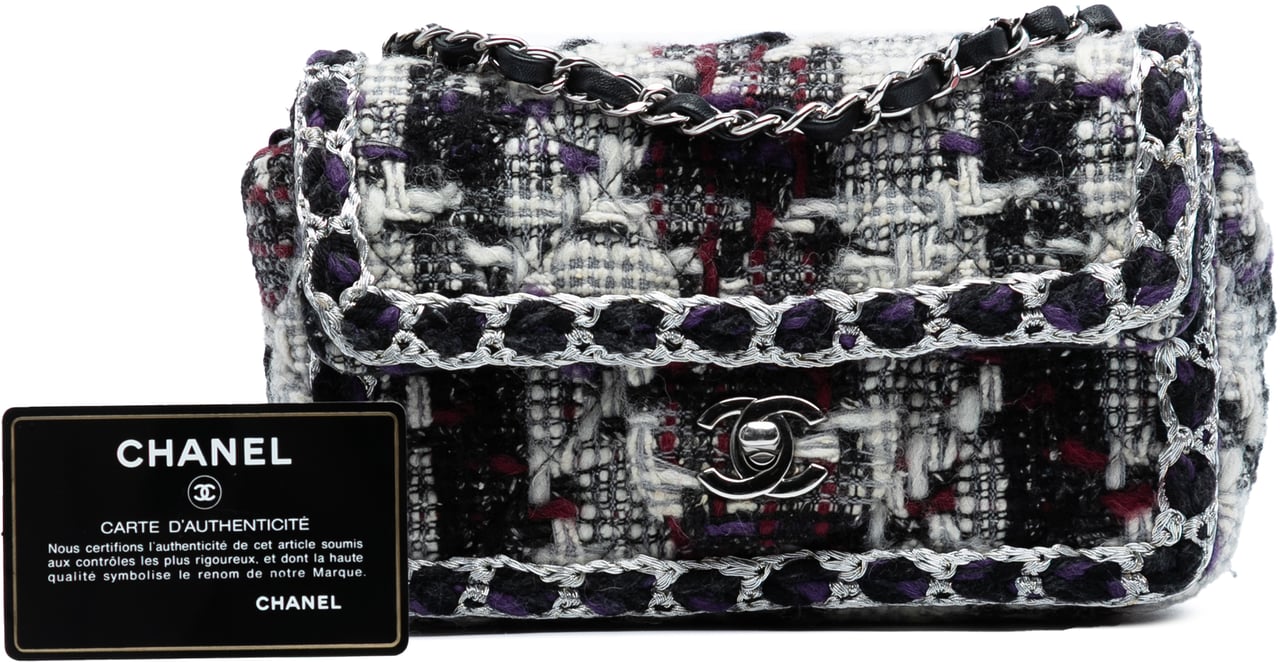 Chanel Mini Rectangular Quilted Tweed Single Flap Zwart