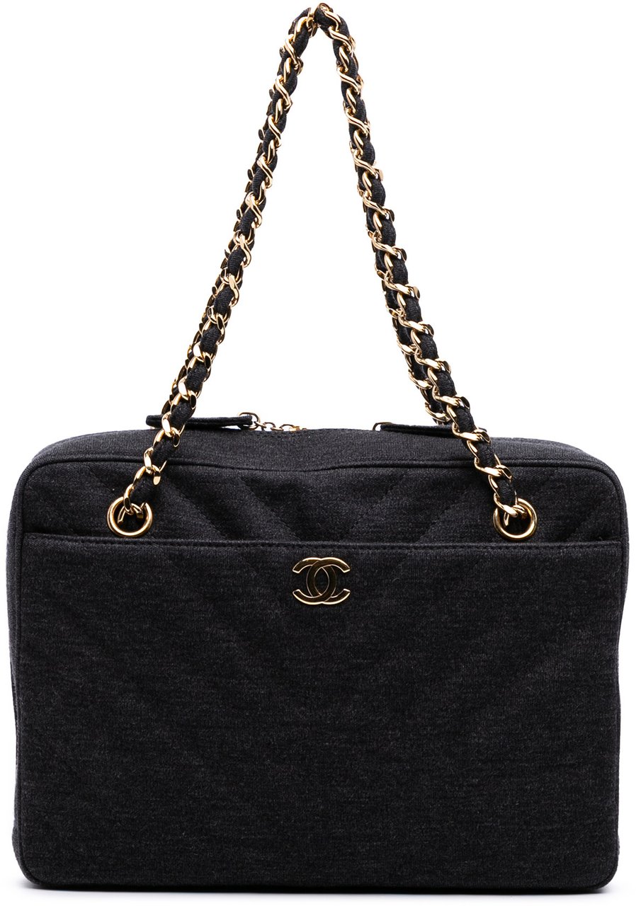 Chanel CC Chevron Jersey Camera Bag Grijs