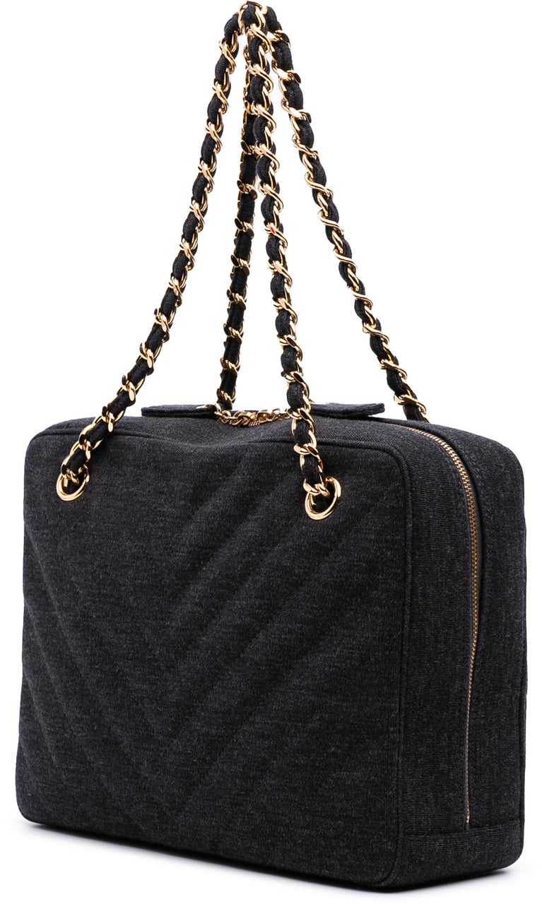 Chanel CC Chevron Jersey Camera Bag Grijs