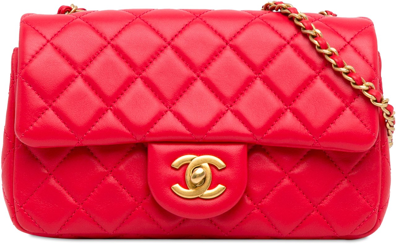 Chanel Mini Rectangular Lambskin Pearl Crush Flap Rood