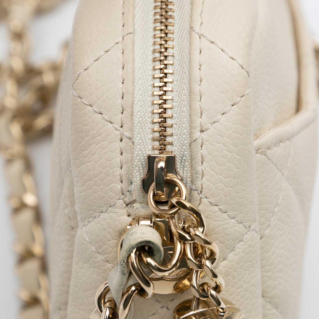 Chanel Small CC Flat Quilted Caviar Camera Bag Wit