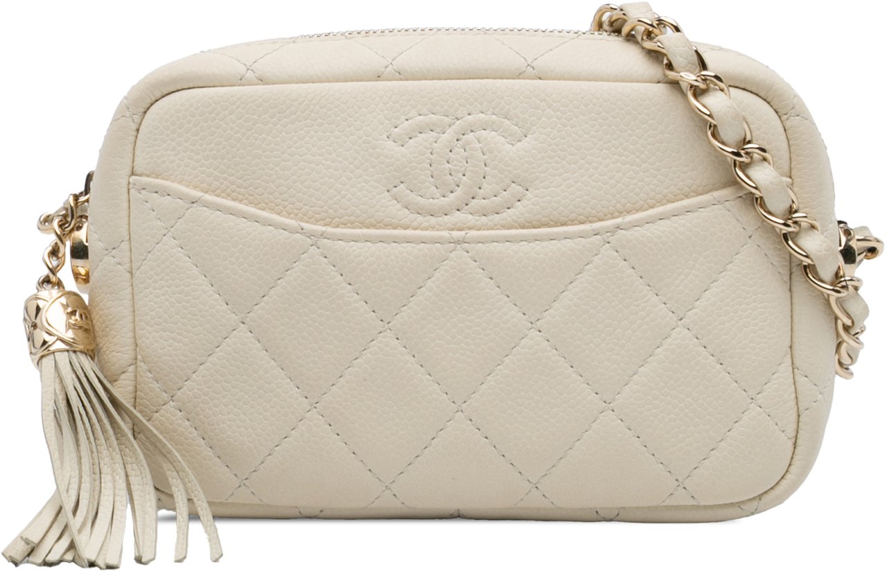 Chanel Small CC Flat Quilted Caviar Camera Bag Wit