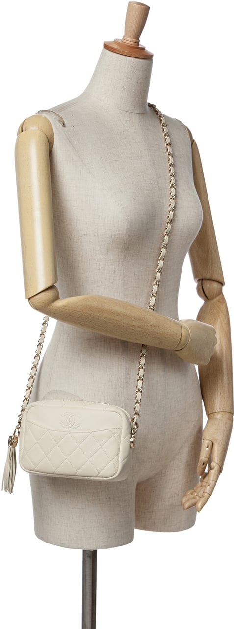 Chanel Small CC Flat Quilted Caviar Camera Bag Wit