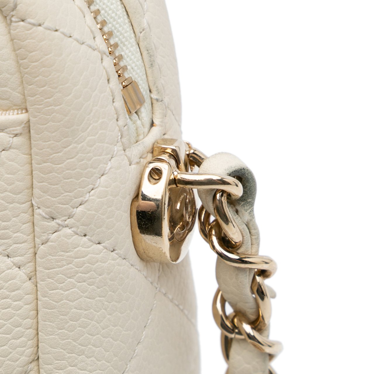 Chanel Small CC Flat Quilted Caviar Camera Bag Wit