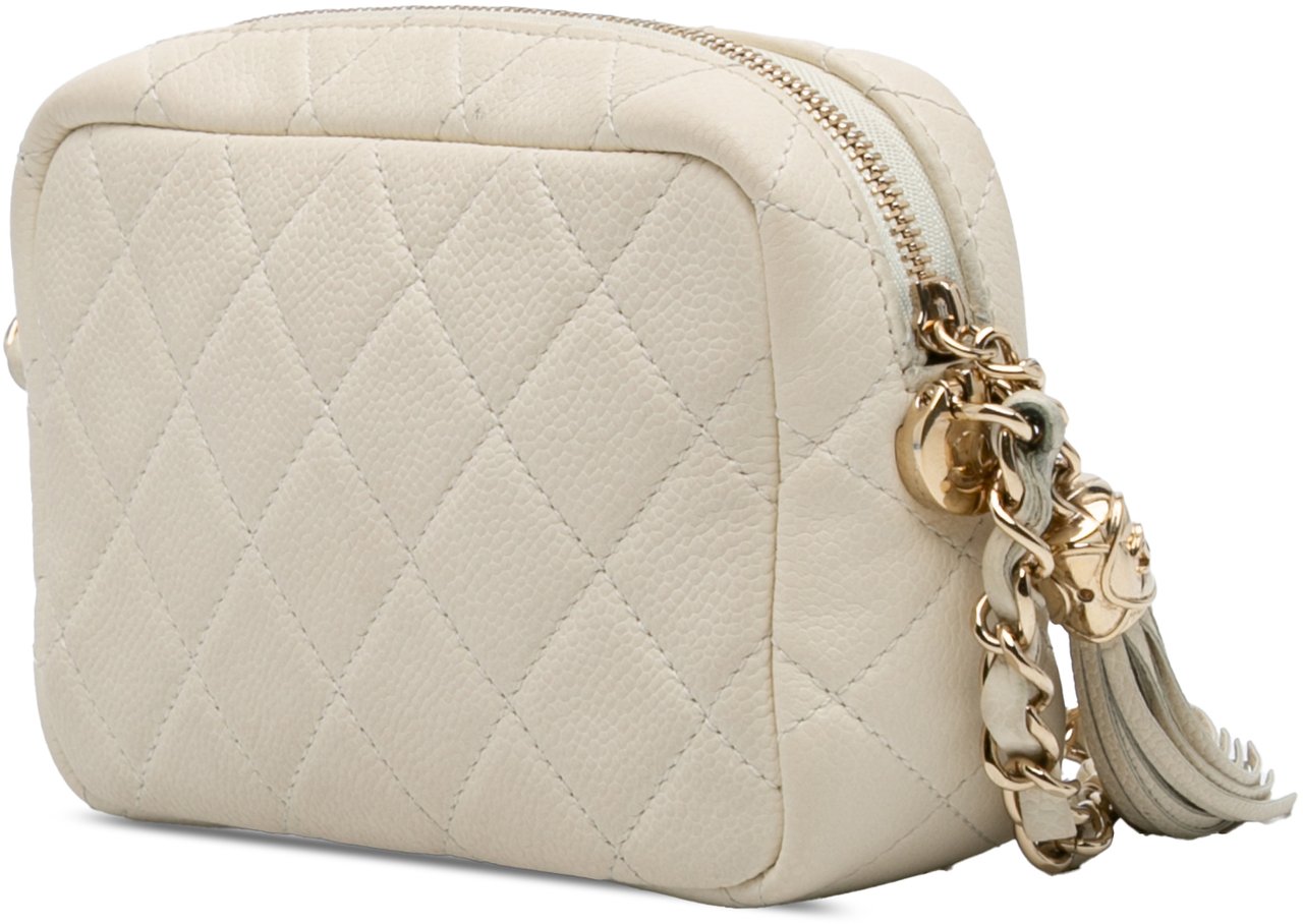 Chanel Small CC Flat Quilted Caviar Camera Bag Wit