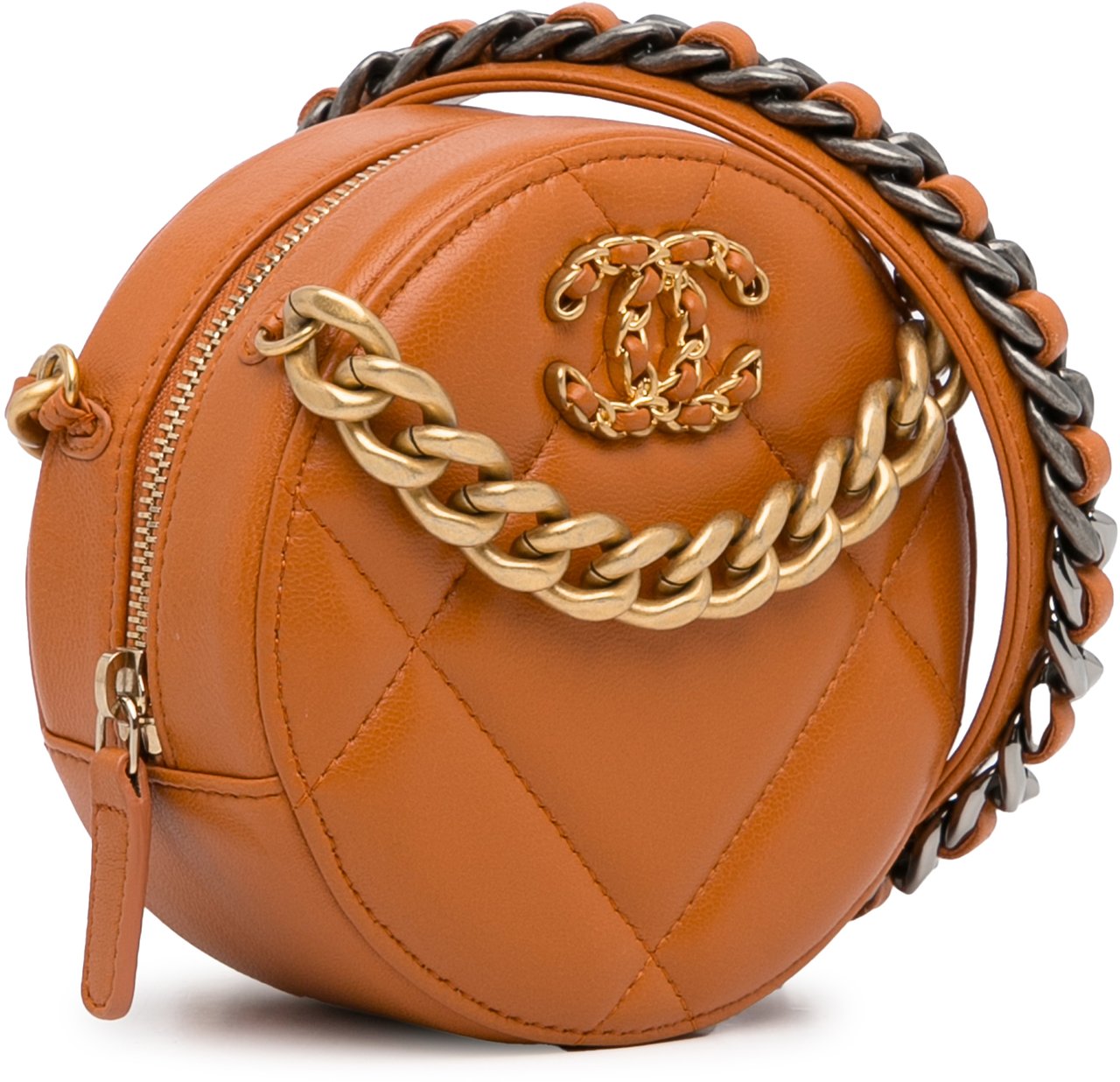 Chanel Lambskin 19 Round Clutch with Chain Bruin