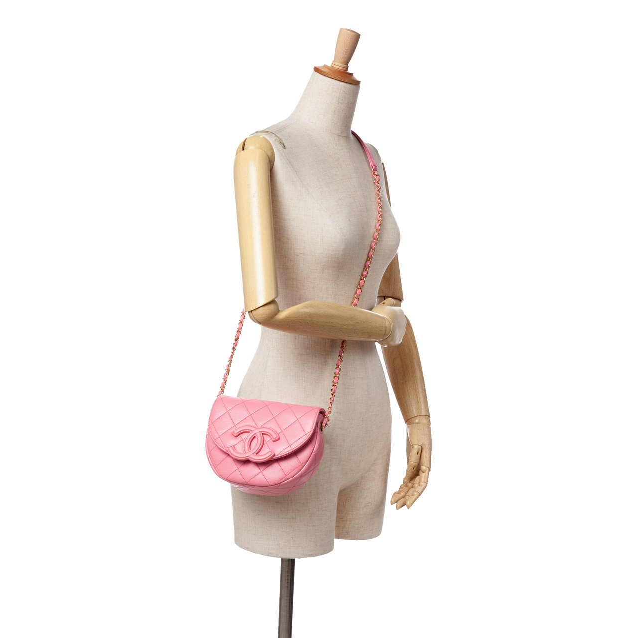Chanel Mini CC Quilted Caviar Messenger Flap Roze