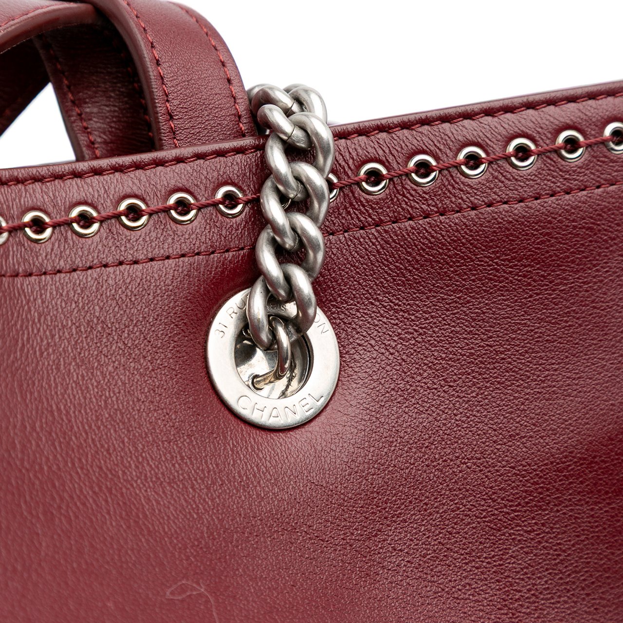 Chanel Large Calfskin Coco Eyelets Shopping Tote Rood
