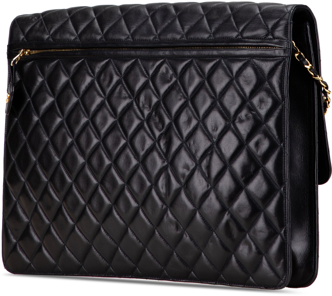 Chanel Jumbo XL Quilted Lambskin Clutch With Chain Blauw