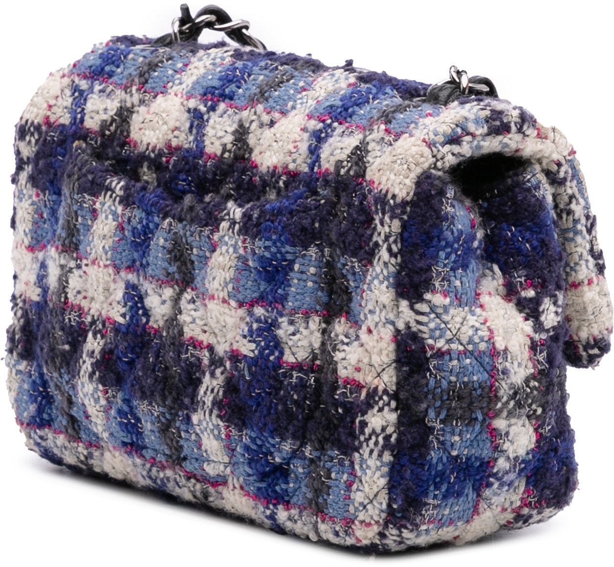 Chanel Mini Rectangular Classic Tweed Single Flap Blauw
