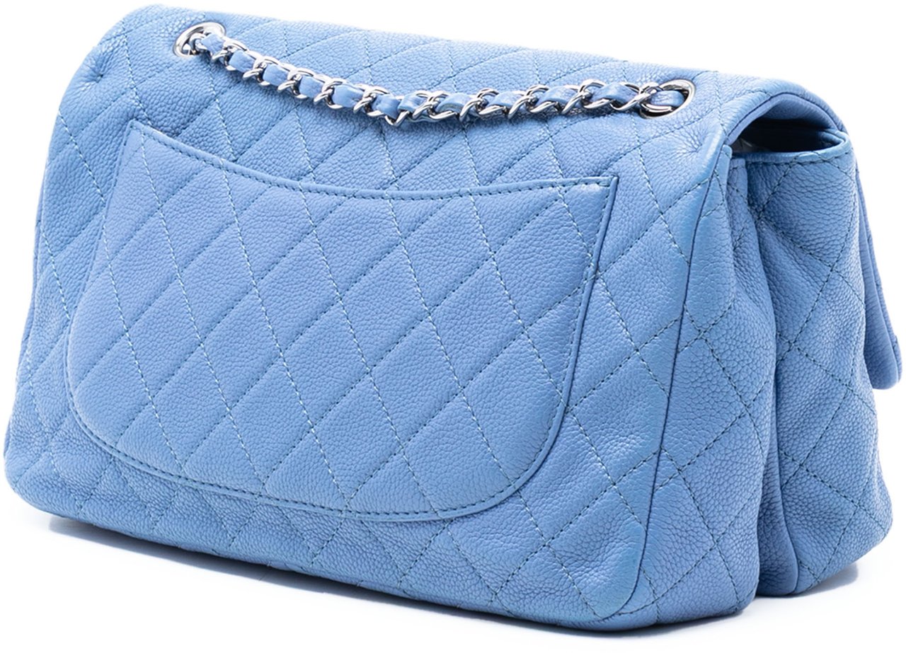Chanel Jumbo Quilted Caviar Double Compartment Chain Flap Blauw
