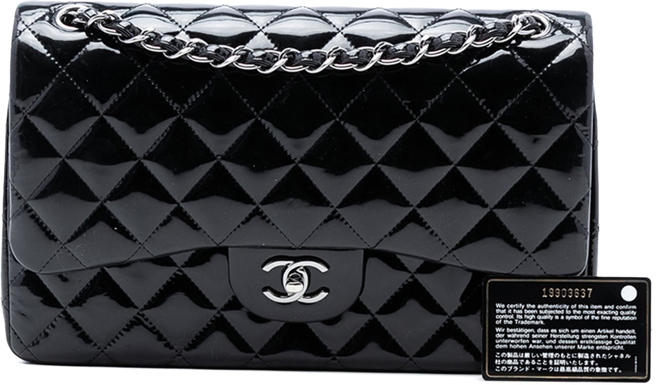 Chanel Jumbo Classic Patent Double Flap Zwart