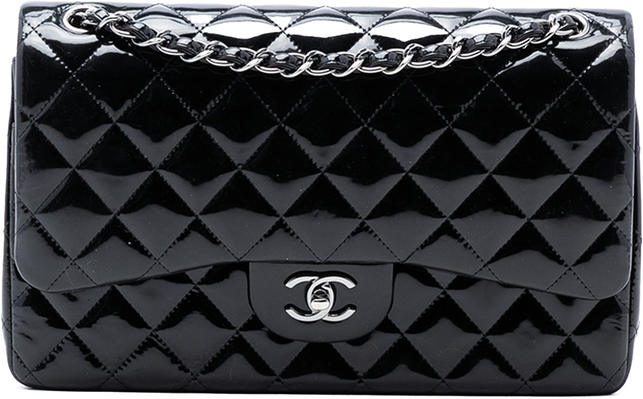 Chanel Jumbo Classic Patent Double Flap Zwart