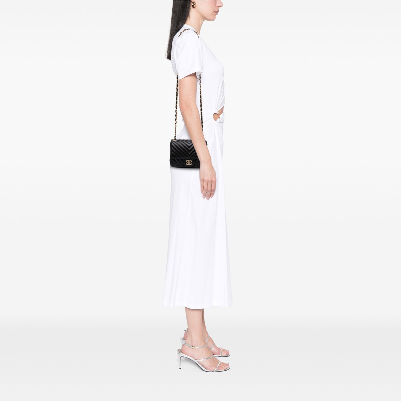 Chanel Mini Square Classic Chevron Lambskin Single Flap Zwart