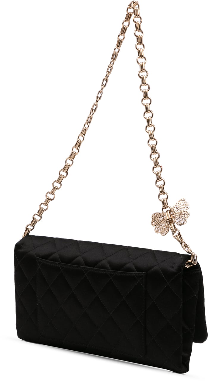 Chanel CC Quilted Satin Butterfly Chain Clutch Zwart
