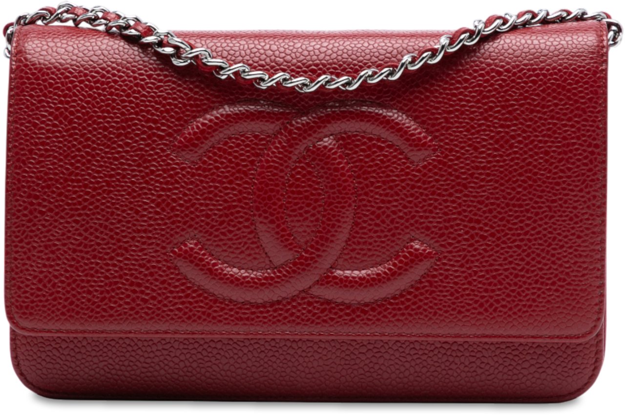 Chanel CC Caviar Wallet On Chain Rood