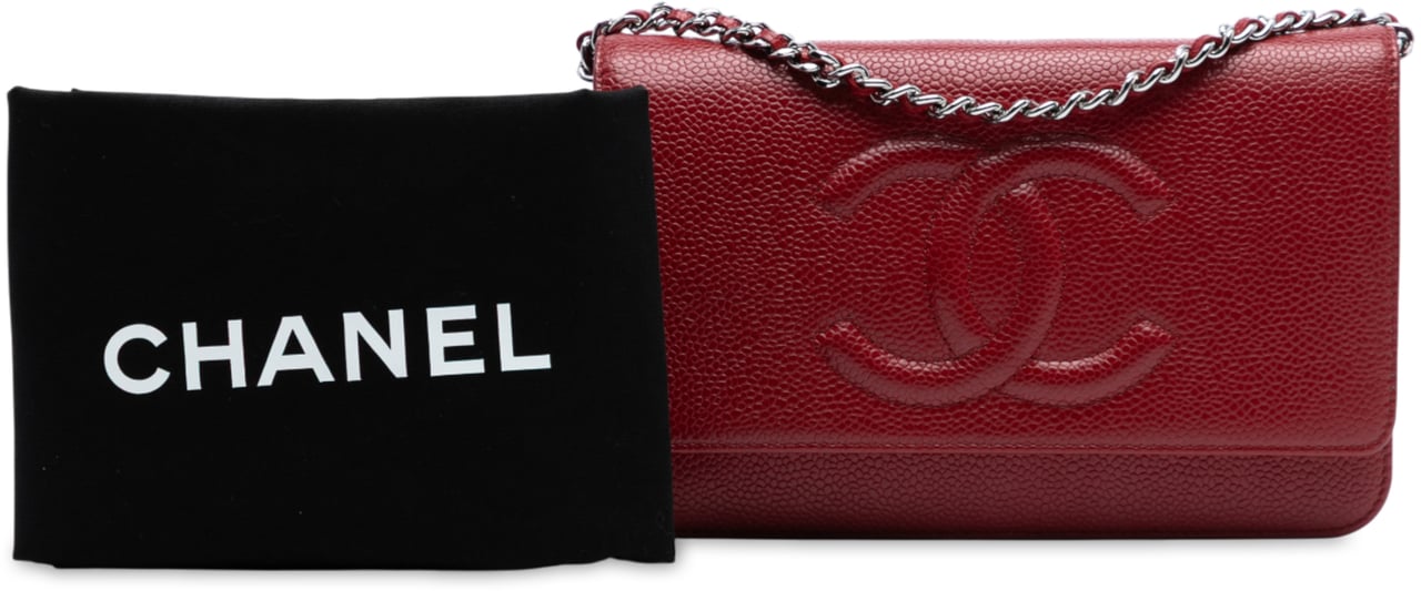Chanel CC Caviar Wallet On Chain Rood