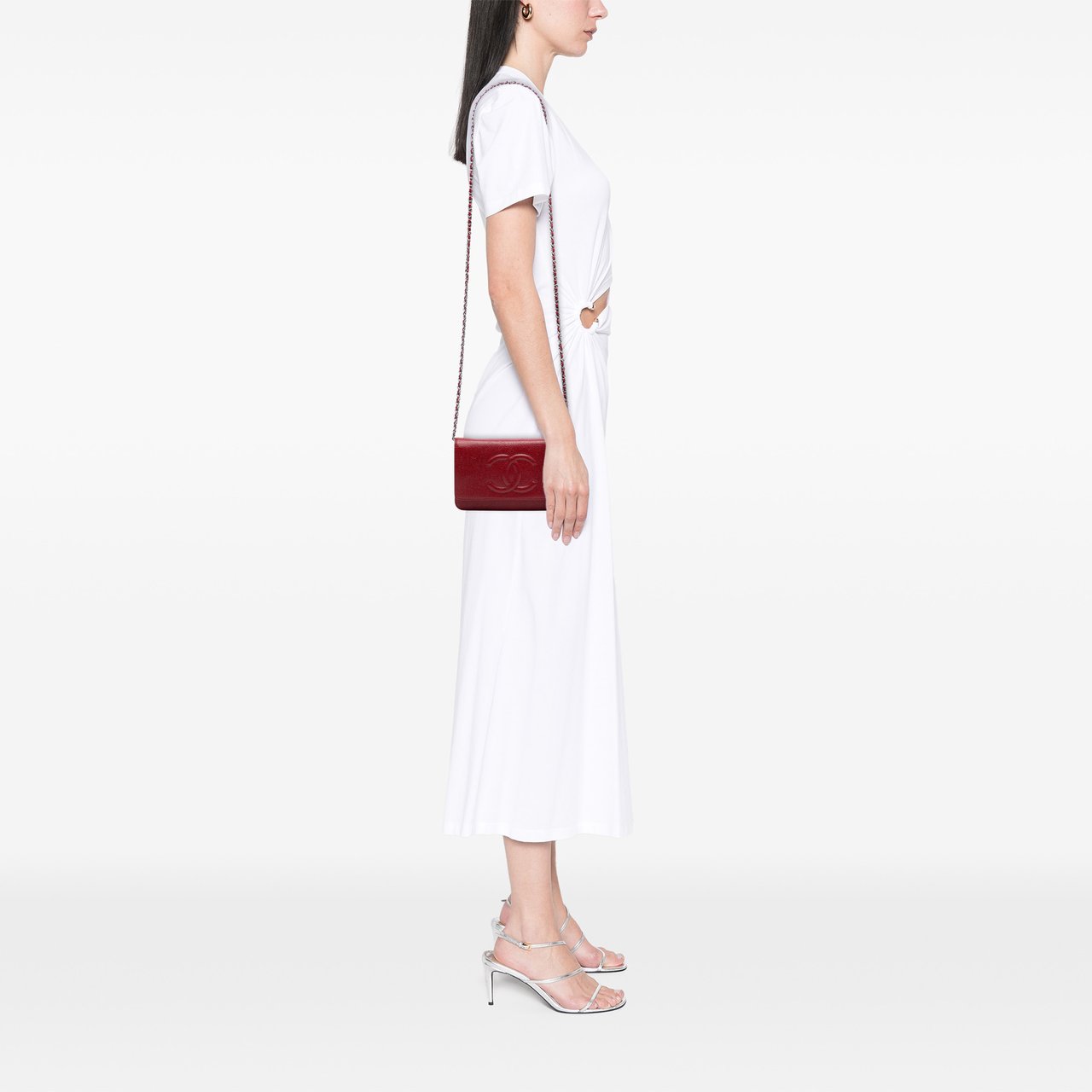 Chanel CC Caviar Wallet On Chain Rood