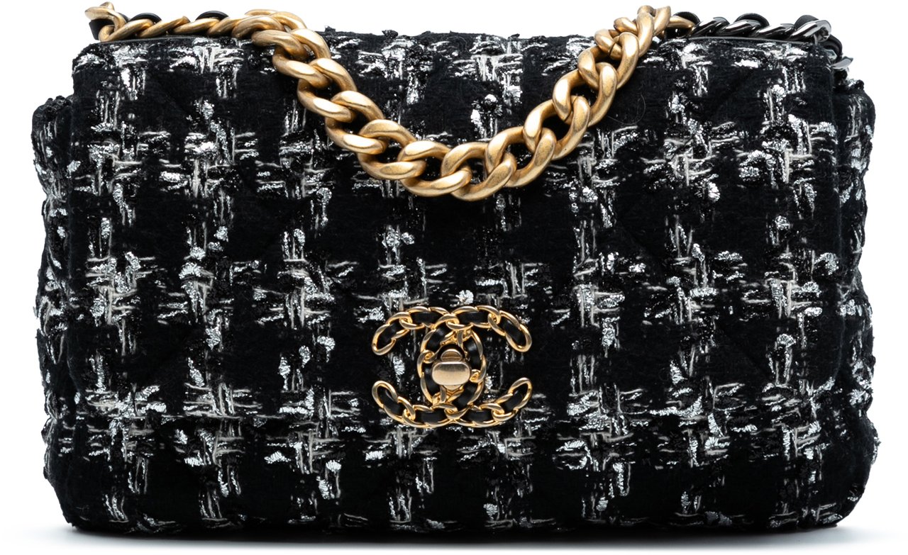 Chanel Medium Tweed 19 Flap Zwart