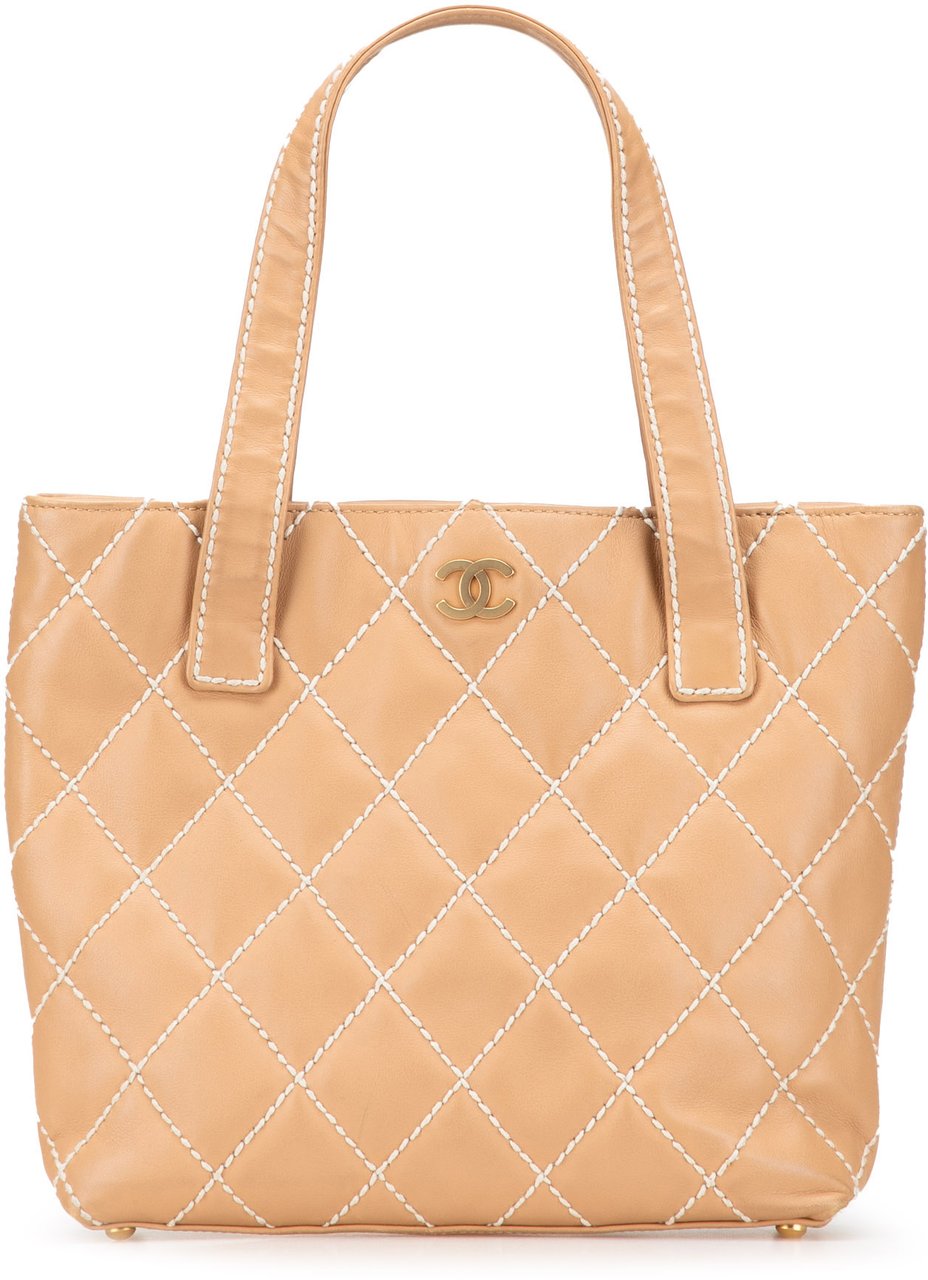 Chanel Small CC Calfskin Wild Stitch Tote Bruin
